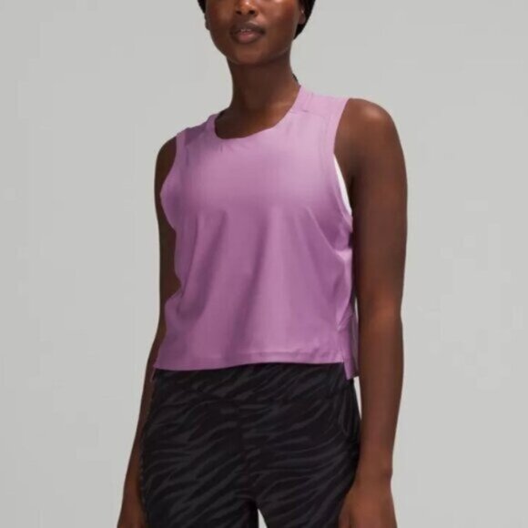Lululemon Women Purple Mesh Back Cropped Train Tank Top Size 12 - Picture 2 of 13
